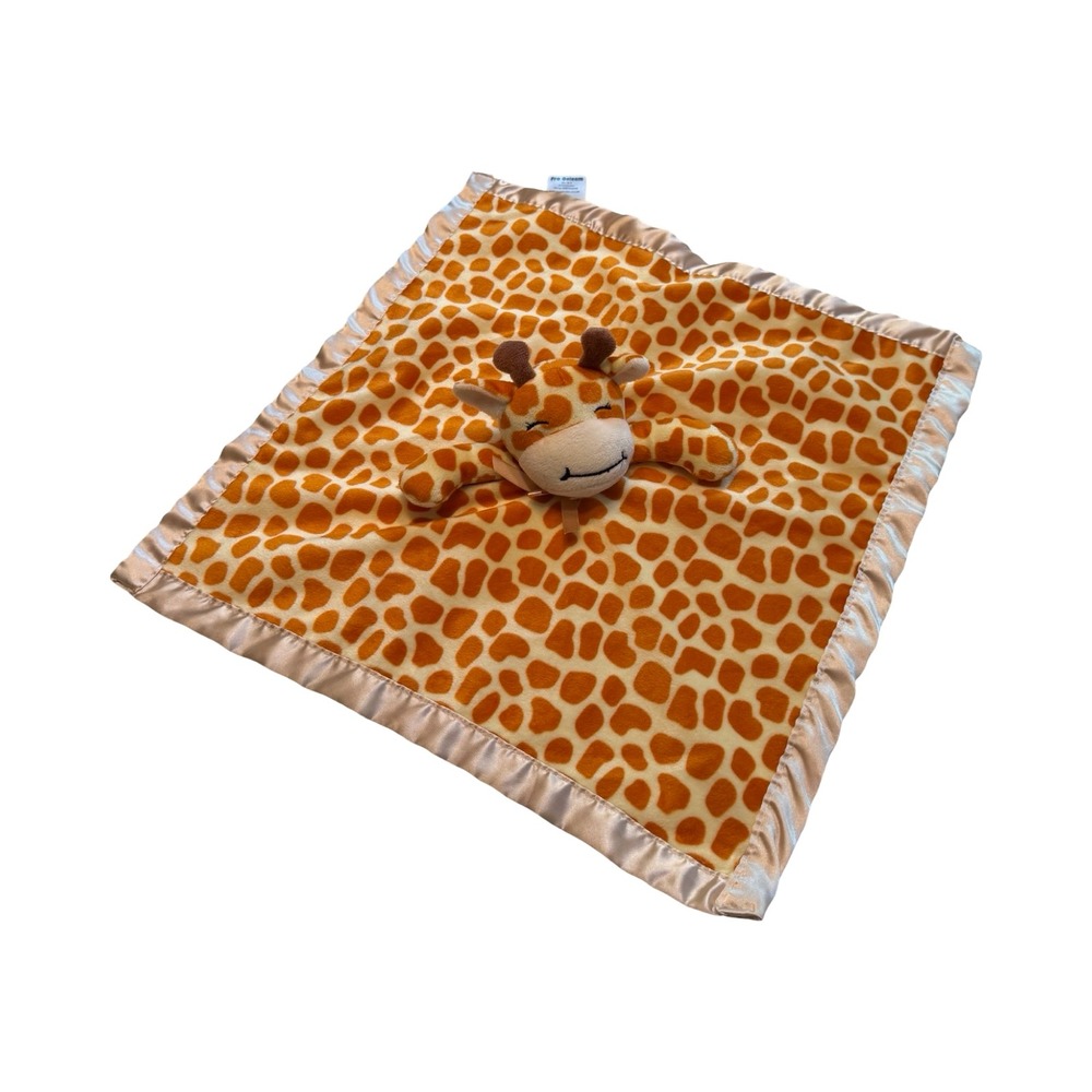 Pro Goleem Giraffe Lovey Security Blanket Orange Spotted Satin Trim 16x16 Plush